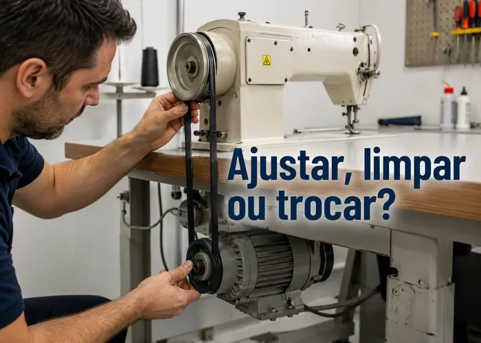 Correia da máquina de costura patinando: ajustar, limpar ou trocar?