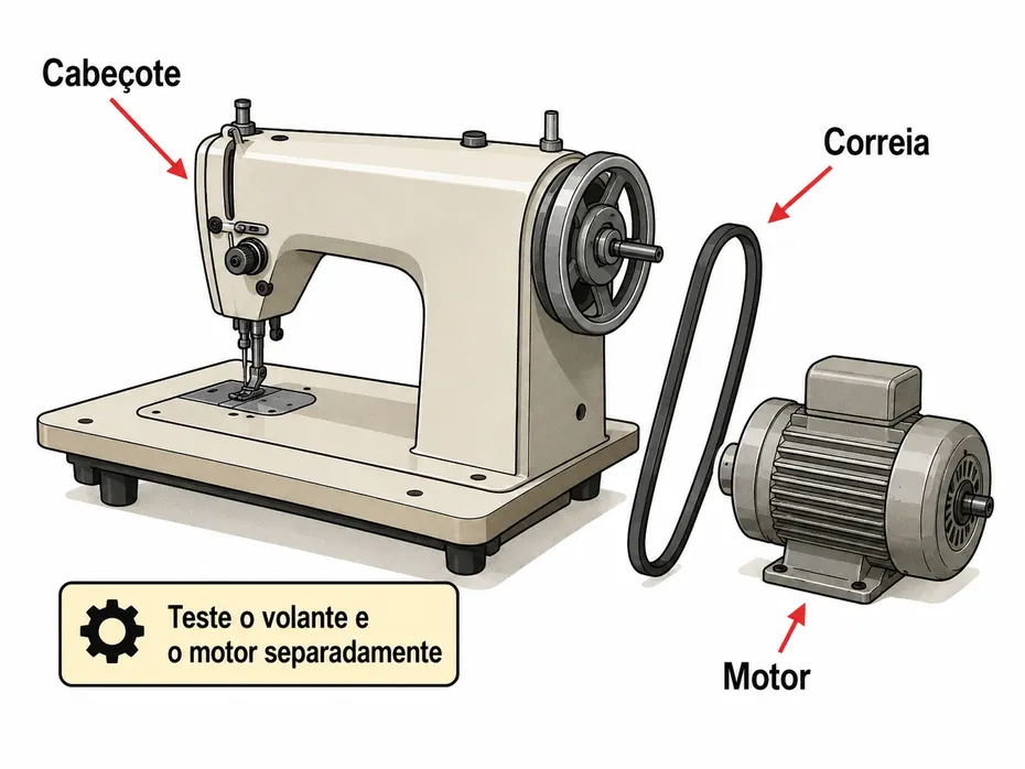 Correia externa removida para comparar a resistência do motor e do cabeçote da máquina